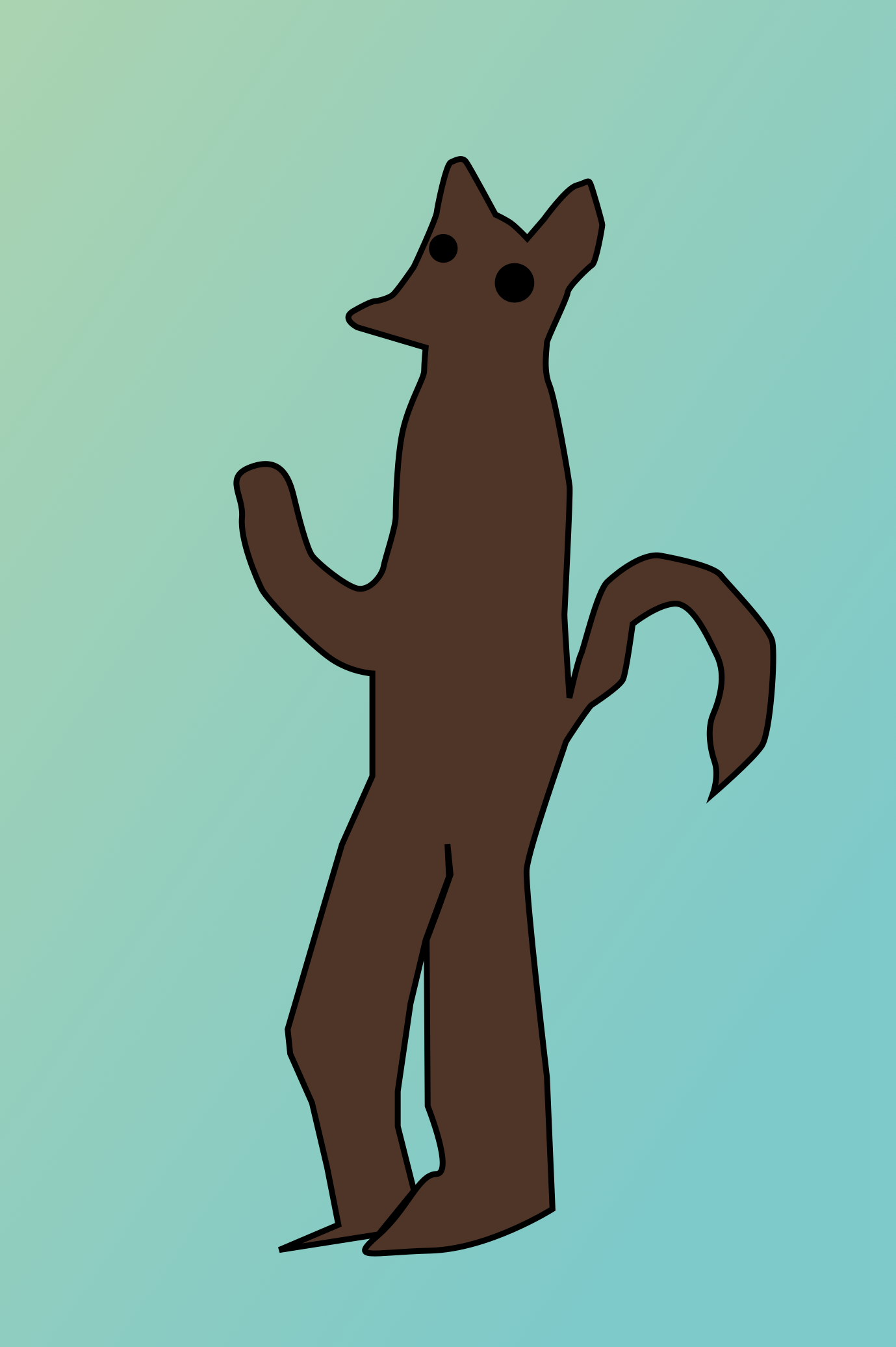 A very sketchy monster, brown, like a fox standing on its hind-legs, crossed with Gumby.