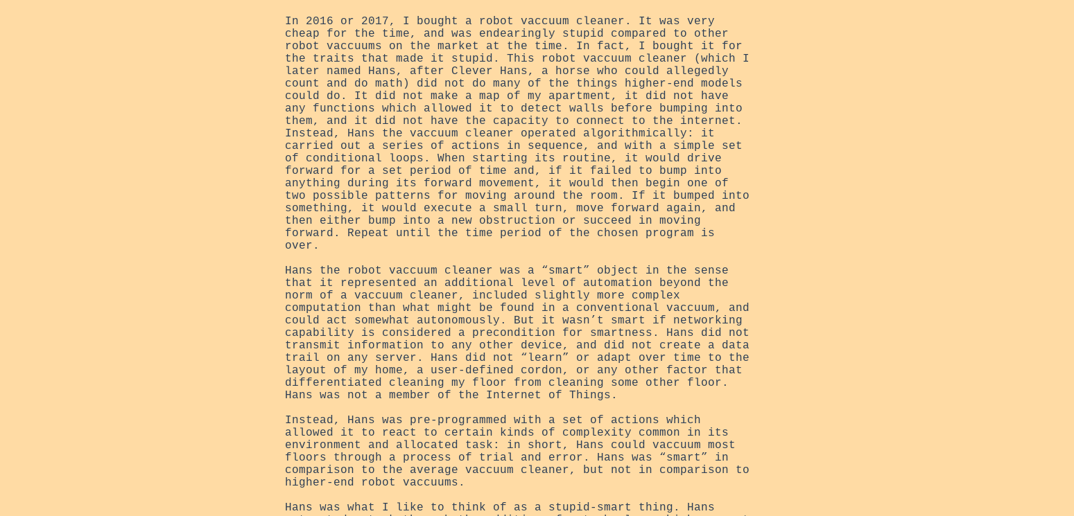 Screen capture of a peach-beige background with a wall of small text in the middle. It is mostly unformatted, except for paragraph breaks.